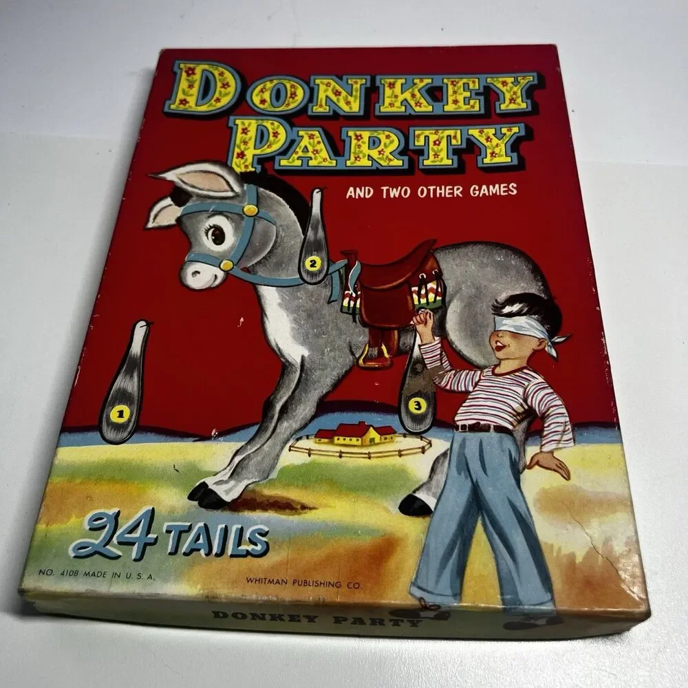 Vtg 1941 Whitman Donkey Party Game No 4108 Complete Pin the Tail Paper Poster